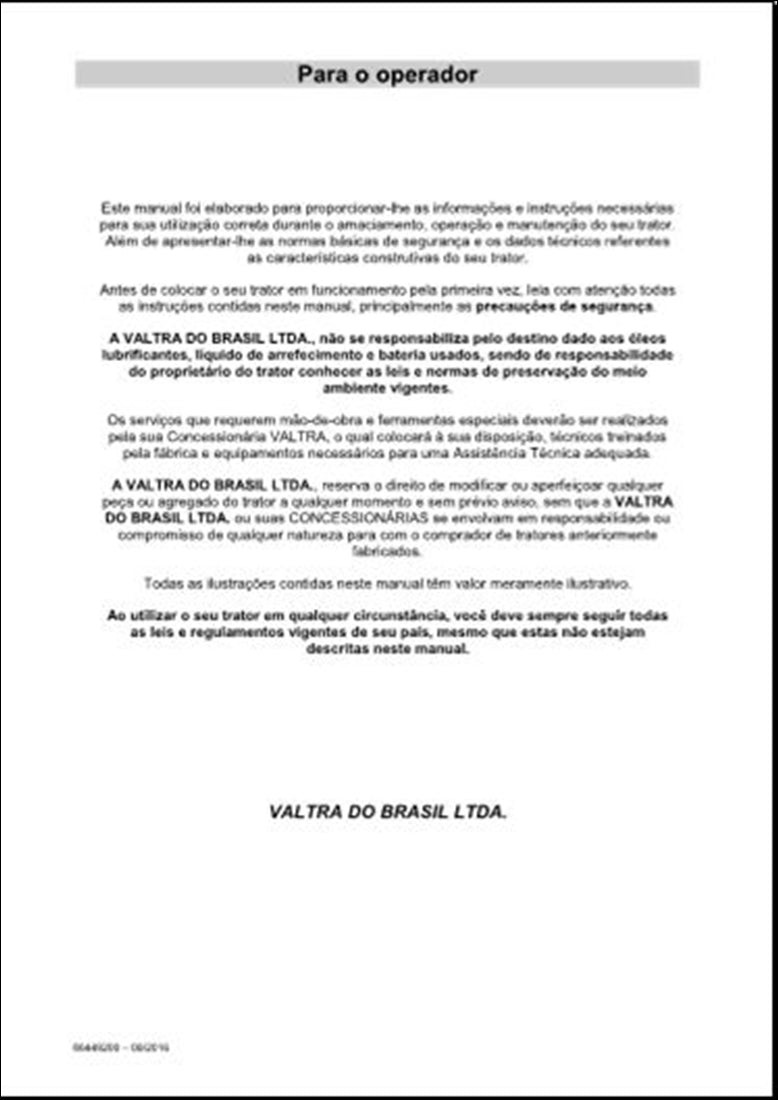 Manual do Operador VALTRA - SERIE A-A500 - Trator