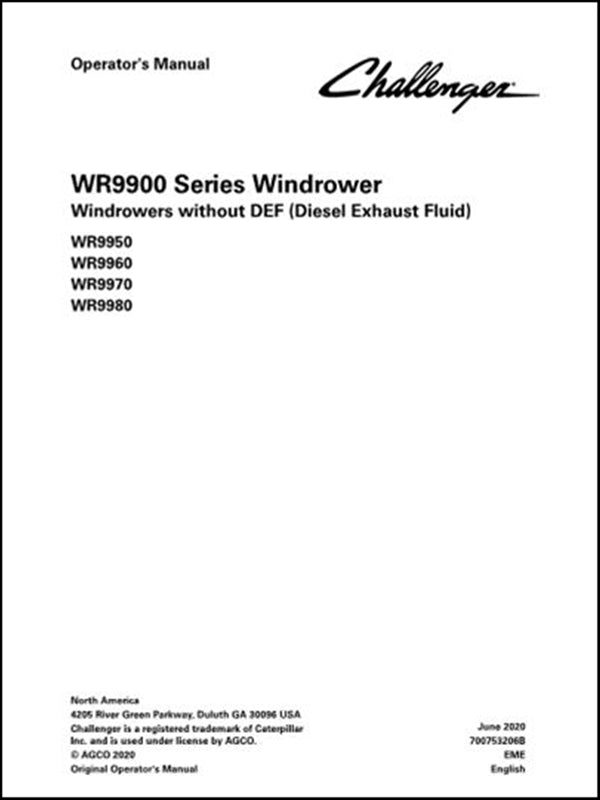 Manual do Operador CHALLENGER - WR9950\WR9960\WR9970\WR9980- Colhetadeira