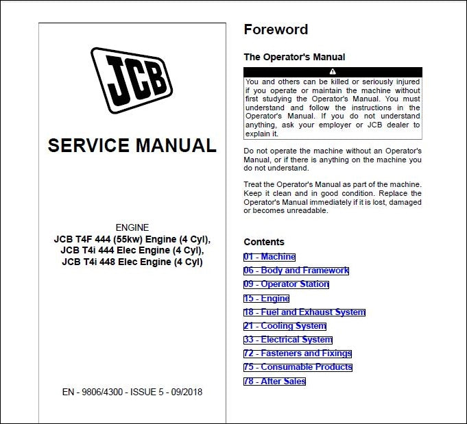 Manual De Serviço JCB - T4F 444 (55kw) Motor (4 Cyl)- Motor