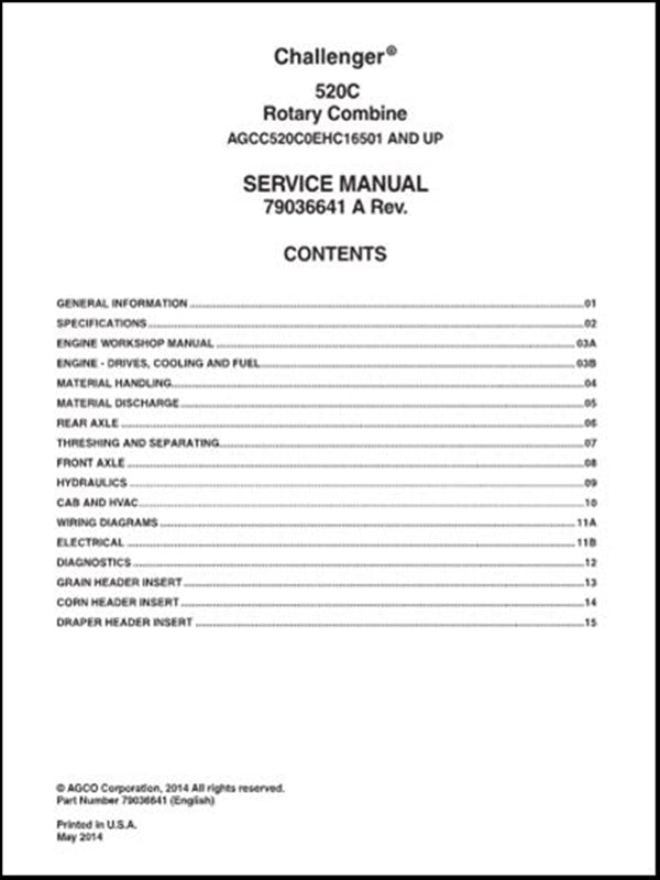 Service Manual CHALLENGER - 520C - Rotary Combine - Colhetadeira