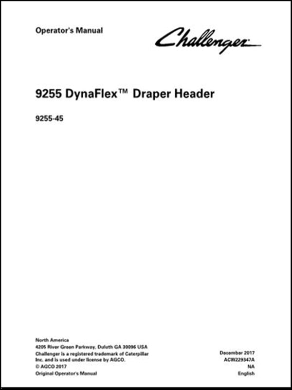Operator Manual CHALLENGER - 9255 DynaFlex Draper Header