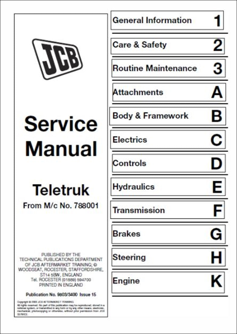 Manual de serviço Teletruk Elevador JCB 20D, 25D, 30D, 35D TLT