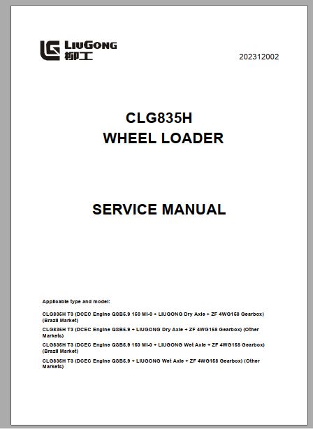 MANUAL DE SERVIÇOS DE OFICINA PDF ESCAVADEIRA HIDRÁULICA CLG835H - LIUGONG