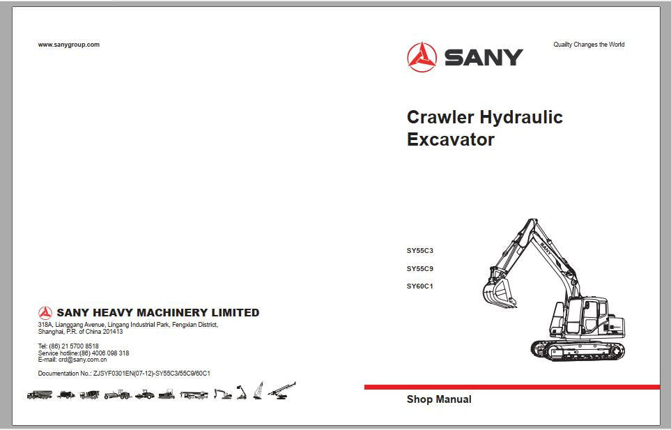 MANUAL DE SERVIÇOS DE OFICINA PDF ESCAVADEIRA SY55C3, SY55C9, SY60C1 - SANY