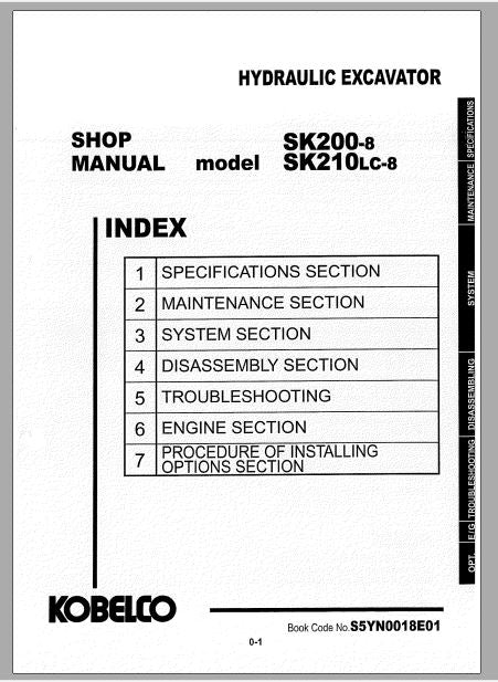 MANUAL DE SERVIÇOS DE OFICINA PDF ESCAVADEIRAS SK200-8 SK210LC-8 - KOBELCO