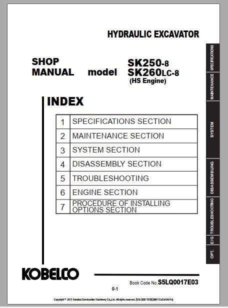 MANUAL DE SERVIÇOS DE OFICINA PDF ESCAVADEIRAS SK250-8 SK260LC-8 - KOBELCO