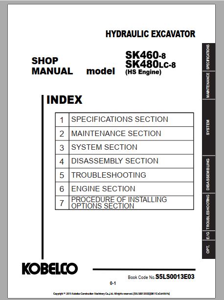 MANUAL DE SERVIÇOS DE OFICINA PDF ESCAVADEIRAS SK460-8 SK480LC-8 - KOBELCO