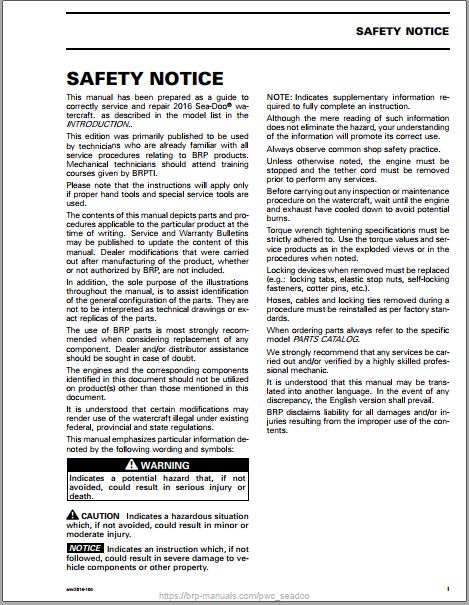 MANUAL DE SERVIÇOS DE OFICINA PDF JETSKI PARKER 2016 - SEA-DOO
