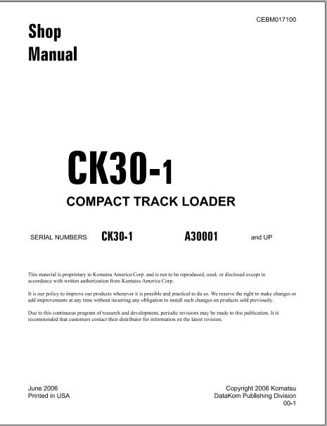 MANUAL DE SERVIÇOS DE OFICINA PDF MINI CARREGADEIRA CK30-1 - KOMATSU