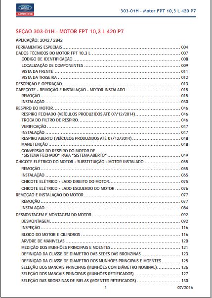 MANUAL DE SERVIÇOS DE OFICINA PDF MOTOR FPT 10,3 L 420 P7 - FORD