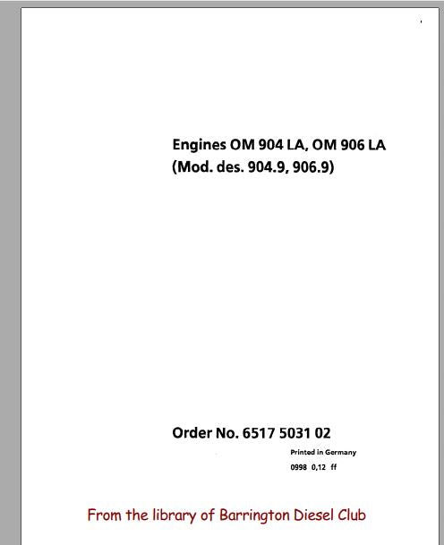 MANUAL DE SERVIÇOS DE OFICINA PDF MOTOR OM 904 LA, OM 906 LA - MERCEDES