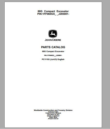 CATALOGO DE PEÇAS PDF MINI ESCAVADEIRA 60G - JOHN DEERE