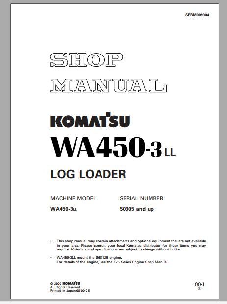 MANUAL DE SERVIÇOS DE OFICINA PDF PÁ CARREGADEIRA WA4503-3LL - KOMATSU
