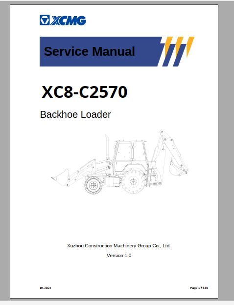 MANUAL DE SERVIÇOS DE OFICINA PDF RETROESCAVADEIRA XC8-C2570 - XCMG