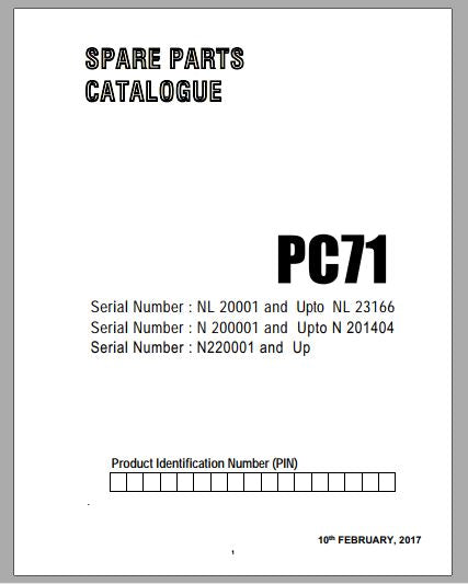 CATALOGO DE PEÇAS PDF MINI ESCAVADEIRA PC71 - KOMATSU