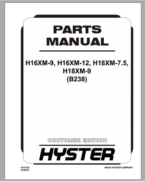 CATALOGO DE PEÇAS PDF EMPILHADEIRAS H16XM-9 H16XM-12 H18XM-7.5 H18XM-9 - HYSTER
