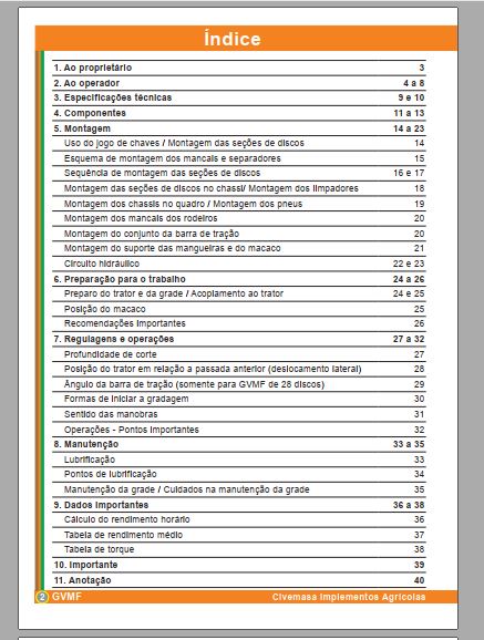 MANUAL DE INSTRUÇÕES PDF GRADE ARADORA GVMF - CIVEMASA
