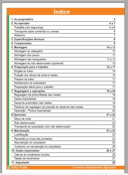 MANUAL DE INSTRUÇÕES PDF SUBSOLADOR DE ARRASTO STAC-P 500 - CIVEMASA
