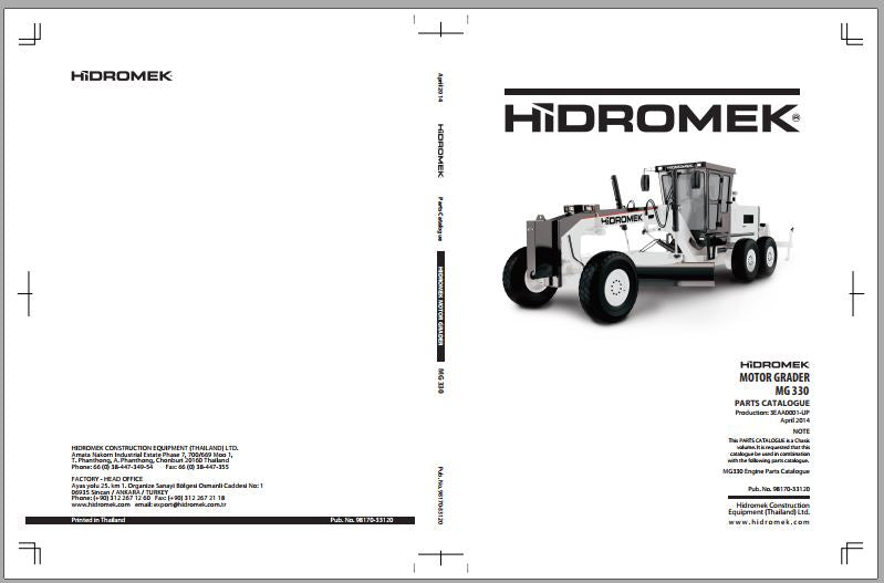 CATALOGO DE PEÇAS PDF MOTONIVELADORA MG 330 - HIDROMEK