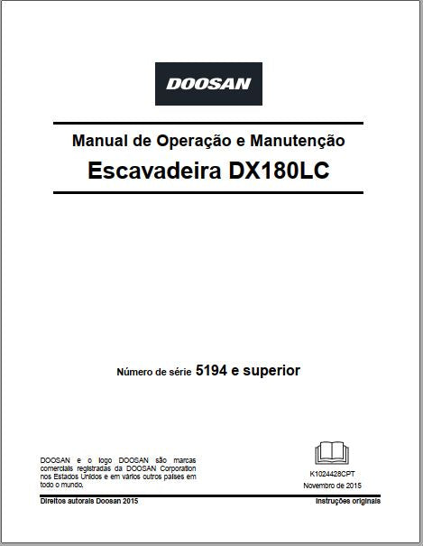 MANUAL DE OPERAÇÃO E MANUTENÇÃO PDF ESCAVADEIRA DX180LC - DOOSAN
