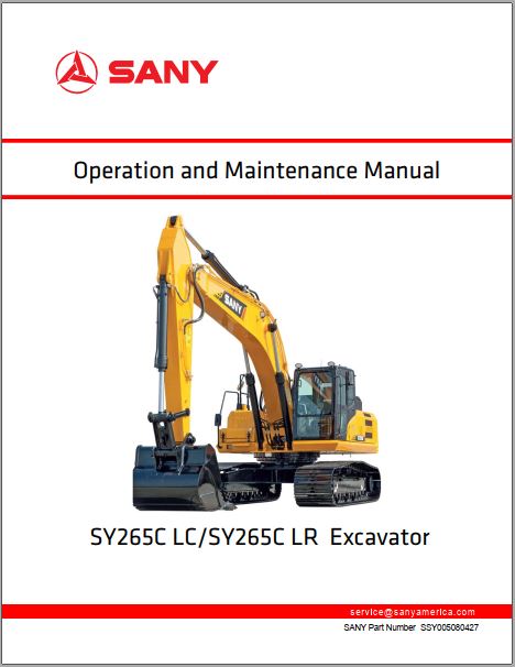 MANUAL DE OPERAÇÃO E MANUTENÇÃO PDF ESCAVADEIRA SY265C LC, SY265C LR - SANY