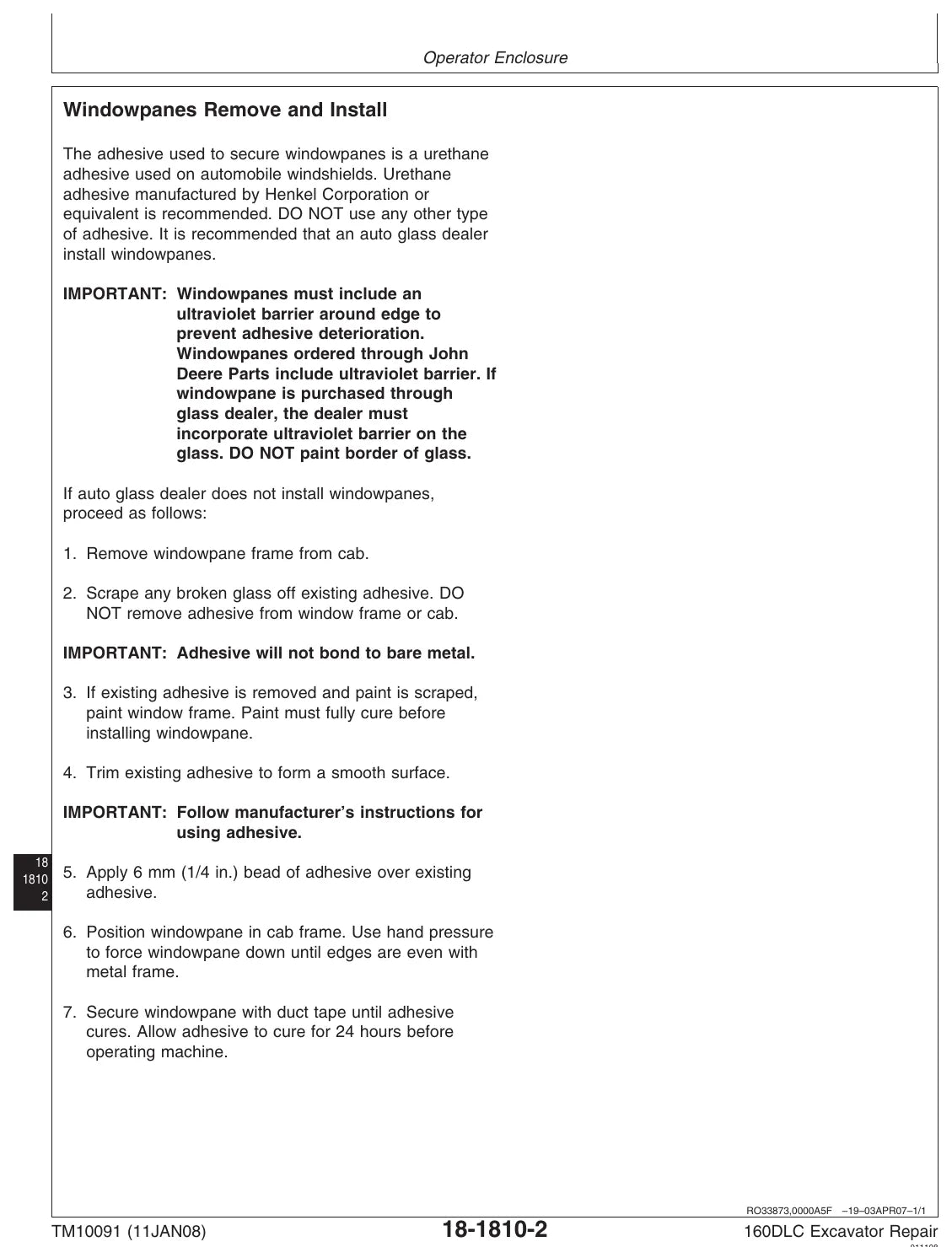 Manual de Serviço John Deere 160DLC — procedimento de serviço (página interna do PDF)