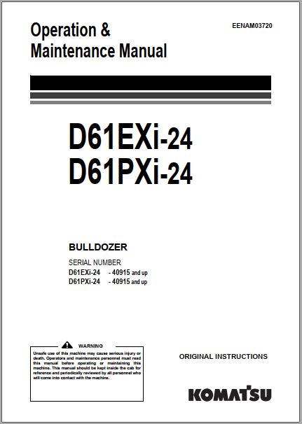 MANUAL DE OPERAÇÃO E MANUTENÇÃO PDF TRATOR ESTEIRAS D61EXI-24 D61PXI-24 - KOMATSU