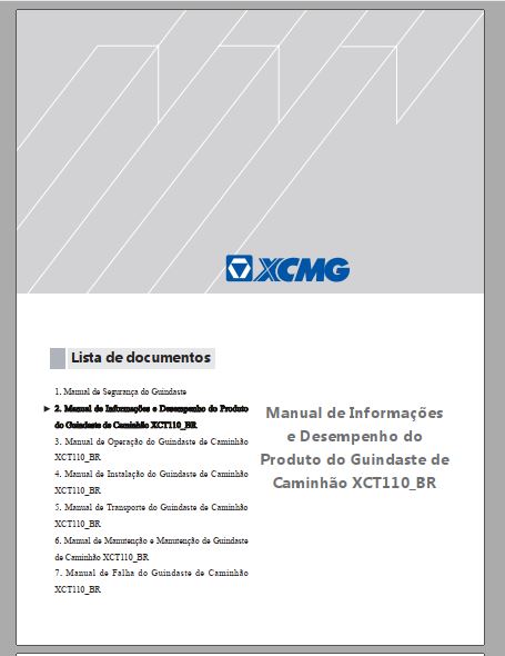 MANUAL DE INFORMAÇÕES - XCMG XCT110-BR