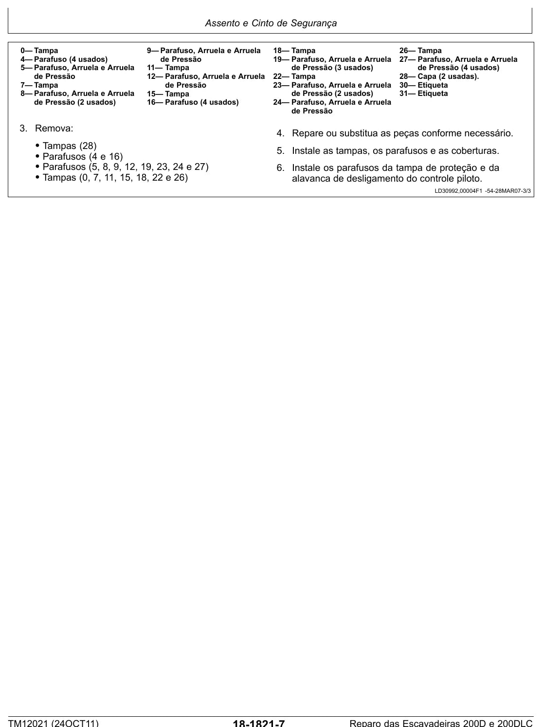 Manual de Serviço John Deere 200DLC — procedimento de serviço (página interna do PDF)