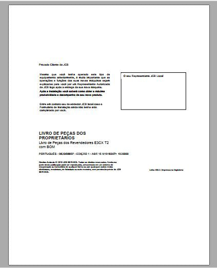 CATALOGO DE PEÇAS PDF RETROESCAVADEIRA E3CX T2 - JCB