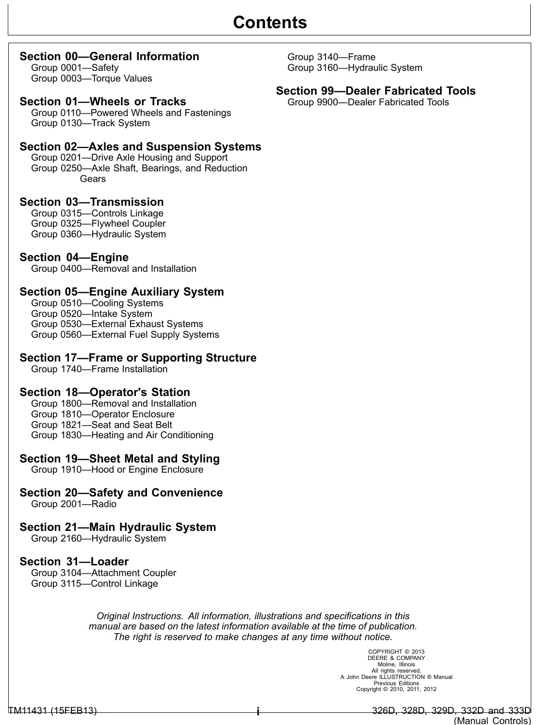Manual de Serviço John Deere 326D · 328D · 329D · 332D · 333D — procedimento de serviço (página interna do PDF)