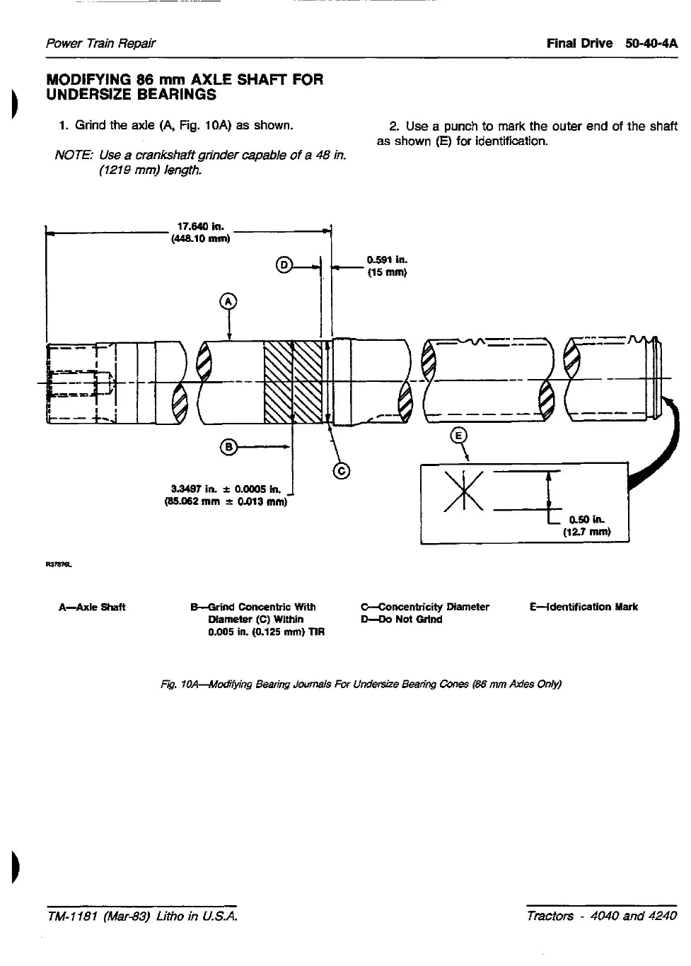 Manual de Serviço John Deere 4040 · 4240 — procedimento de serviço (página interna do PDF)