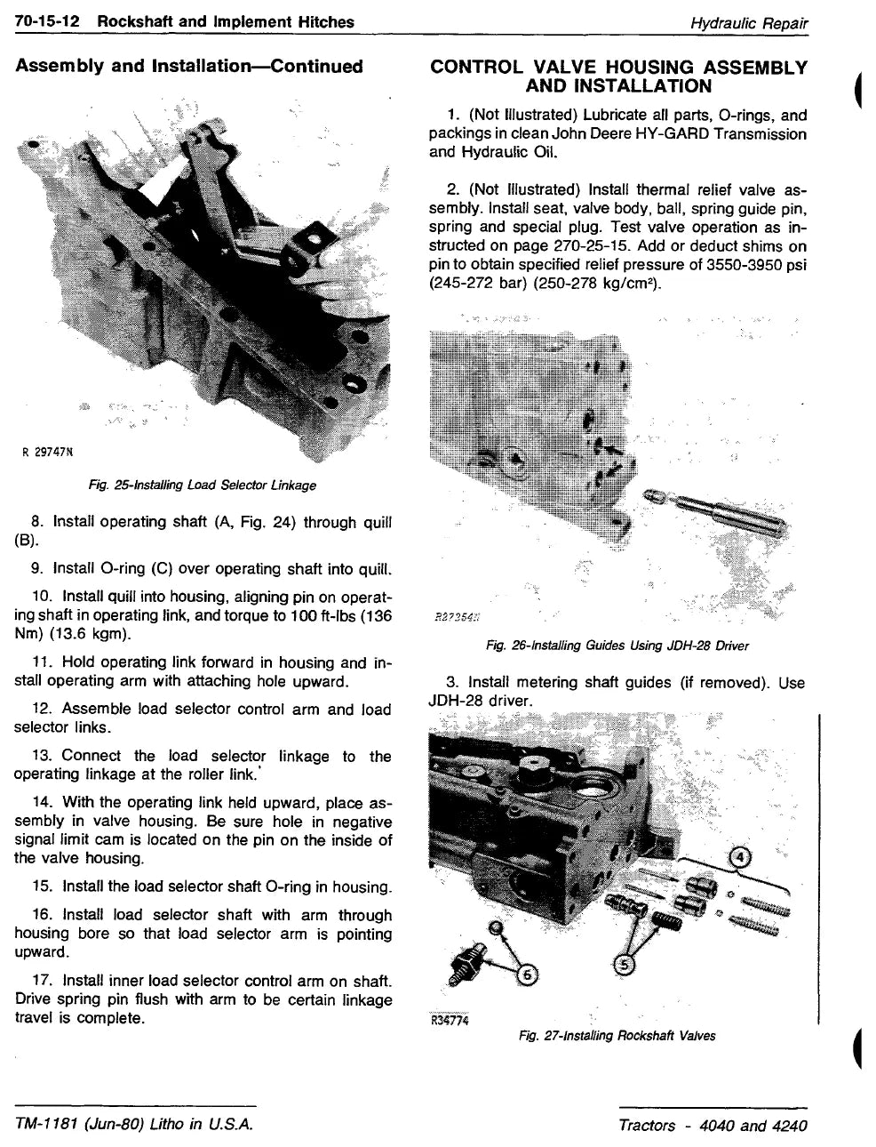 Manual de Serviço John Deere 4040 · 4240 — tabela/esquema técnico (página interna do PDF)