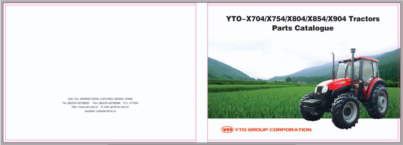 CATALOGO DE PEÇAS PDF TRATORES X704, X754, X804, X854, X904 - YTO