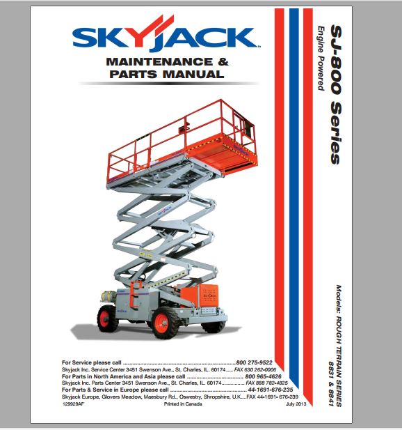MANUAL DE MANUTENÇÃO E PEÇAS PDF ELEVADOR TESOURA SJ-800 SERIES - SKYJACK