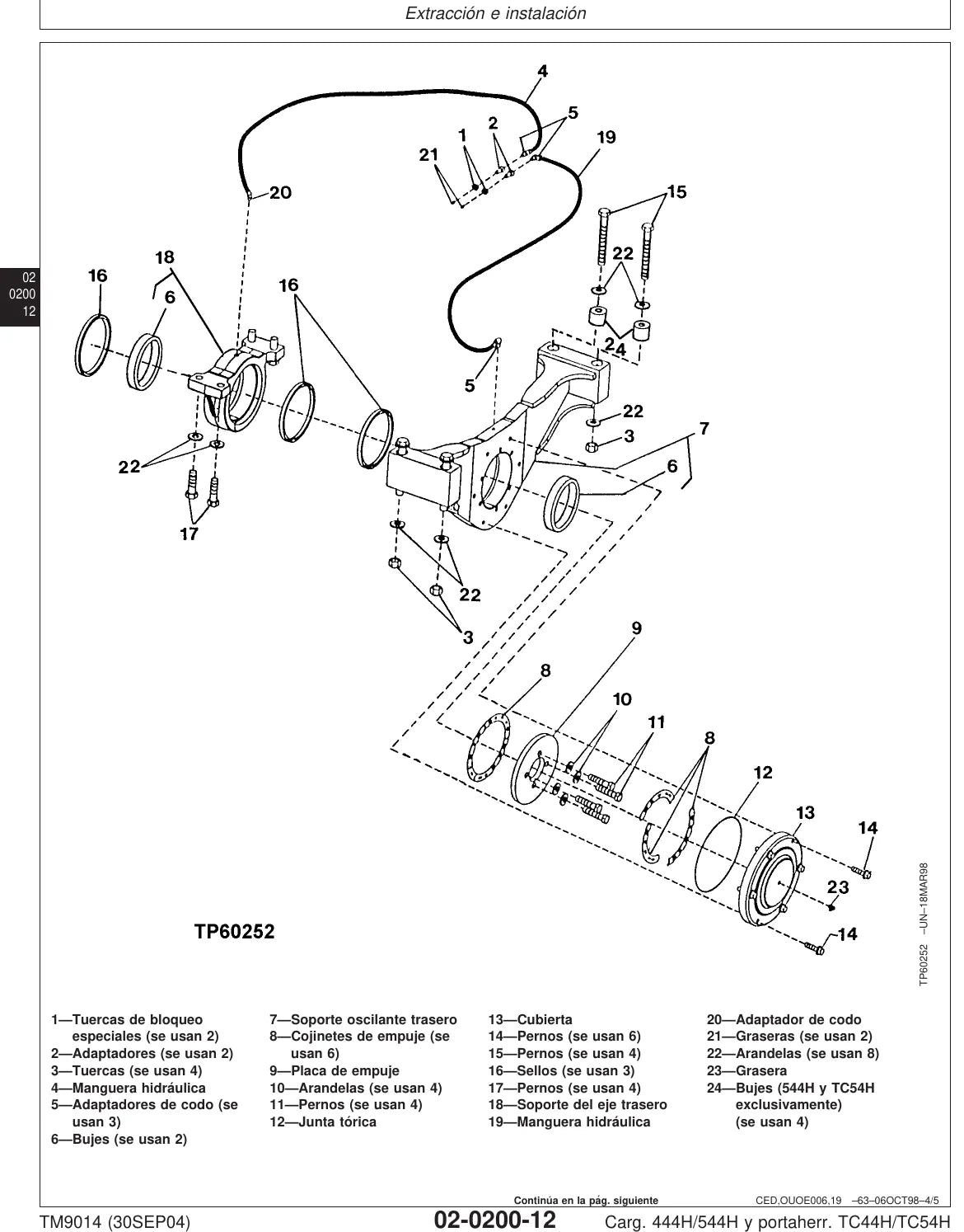 Manual de Serviço John Deere 444H · 544H · TC44H · TC54H — diagrama técnico (página interna do PDF)