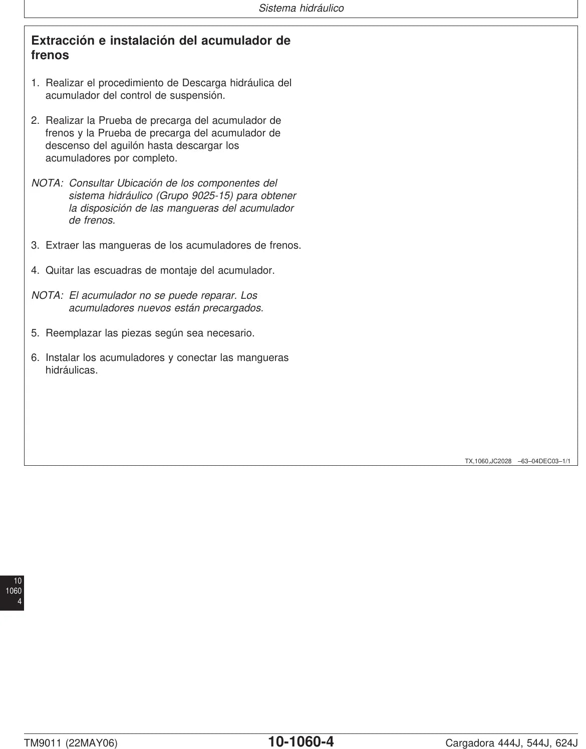 Manual de Serviço John Deere 444J · 544J · 624J — diagrama técnico (página interna do PDF)