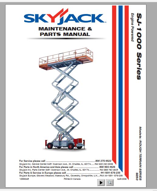 MANUAL DE MANUTENÇÃO E PEÇAS PDF ELEVADOR TESOURA SJ-1000 SÉRIES - SKYJACK