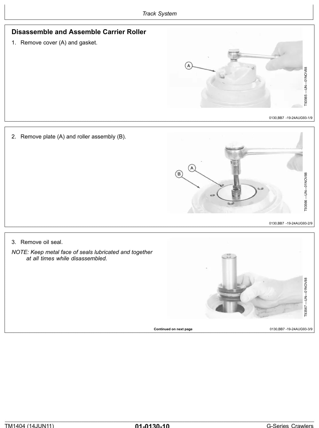Manual de Serviço John Deere 450G · 455G · 550G · 555G · 650G — procedimento de serviço (página interna do PDF)