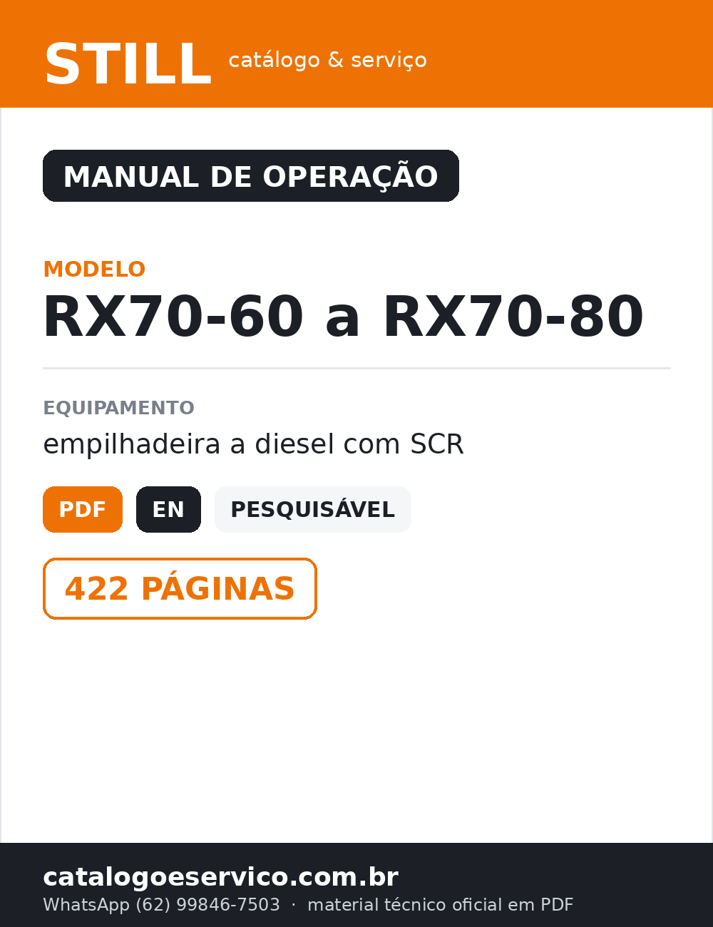 Manual de Operação STILL RX70-60 a RX70-80 — Empilhadeira a diesel com SCR (Inglês)