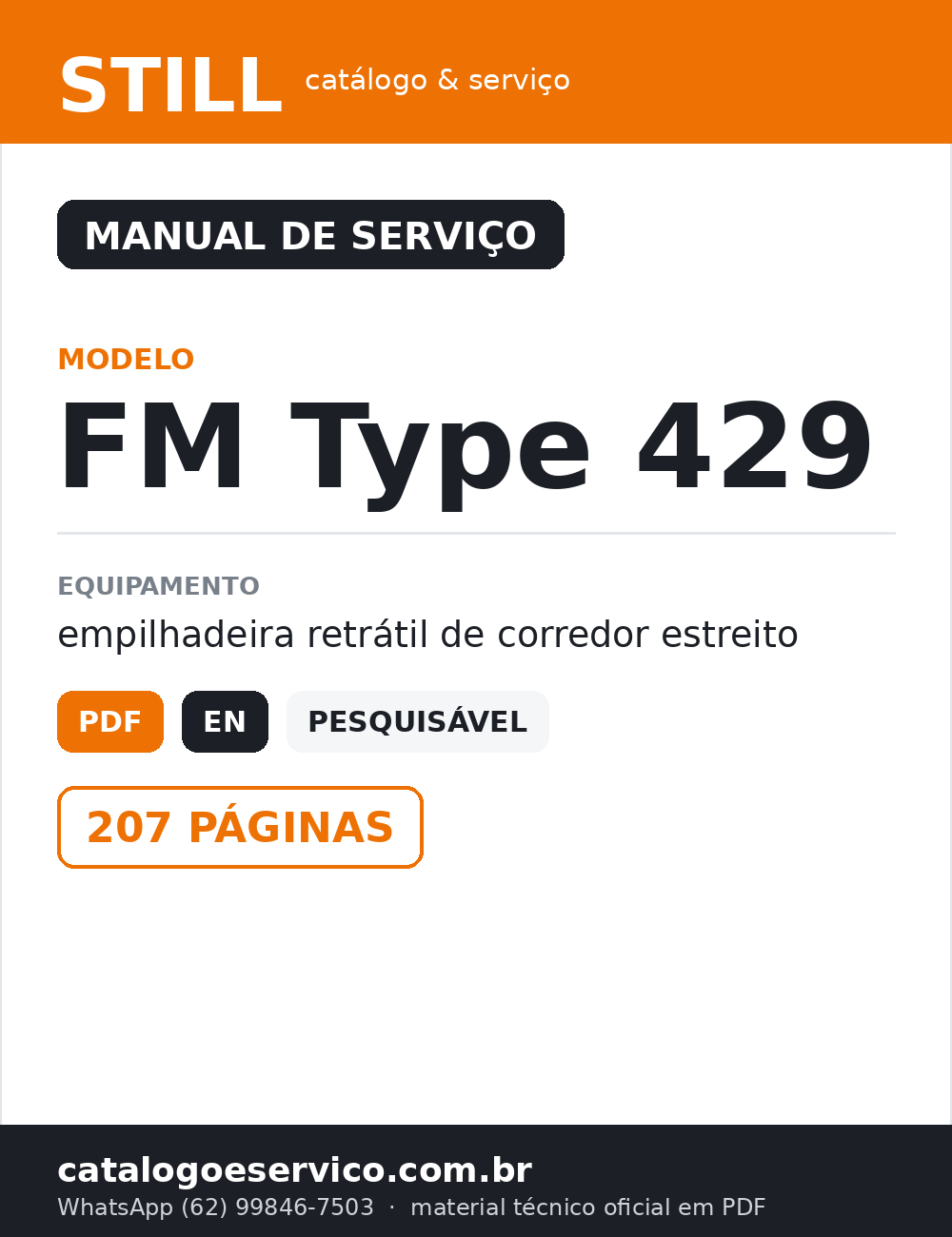 Manual de Serviço STILL FM Type 429 — Empilhadeira retrátil de corredor estreito (Inglês)