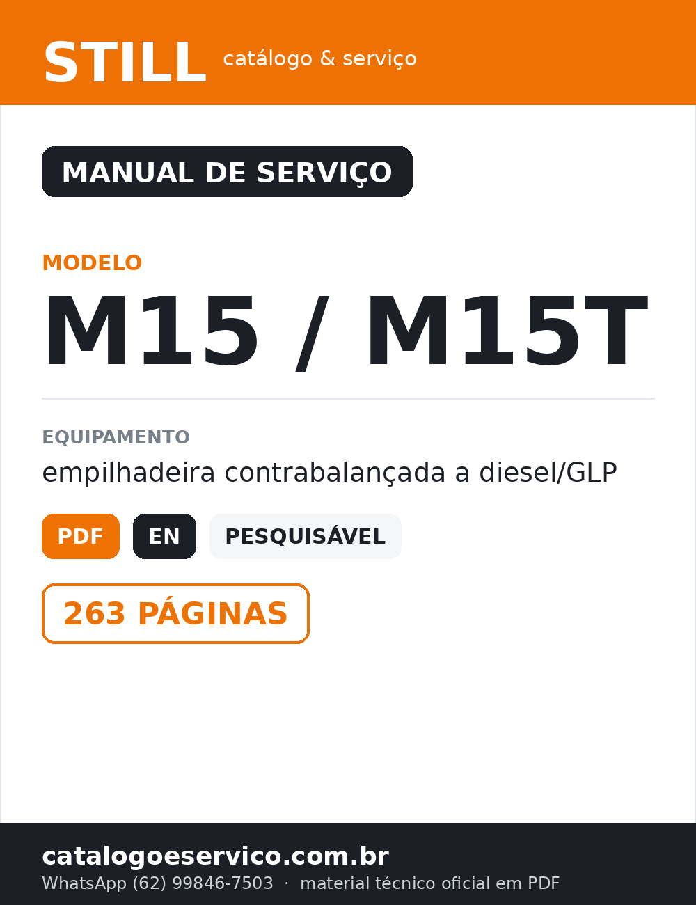 Manual de Serviço STILL M15 / M15T — Empilhadeira contrabalançada a diesel/GLP (Inglês)