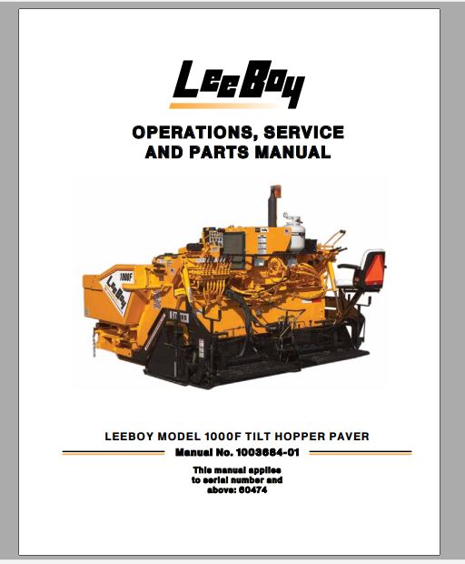 MANUAL DE SERVIÇOS E CATALOGO DE PEÇAS PDF PAVIMENTADORA 1000F - LEEBOY