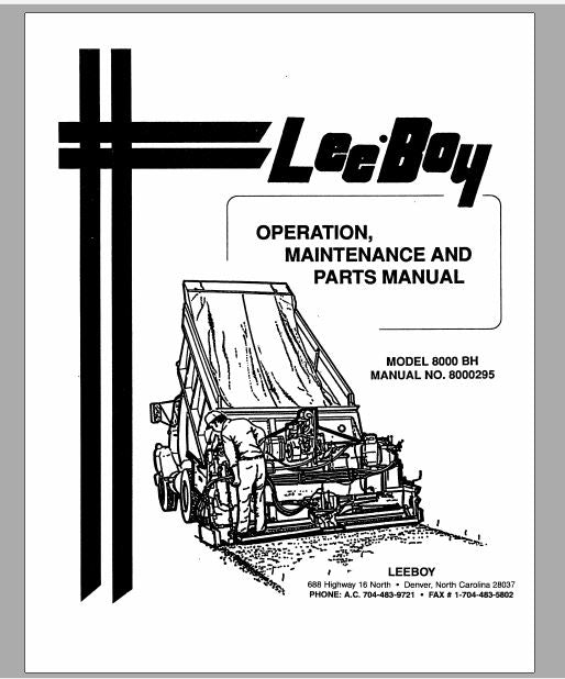 MANUAL DE SERVIÇOS E CATALOGO DE PEÇAS PDF PAVIMENTADORA 8000 BH - LEEBOY