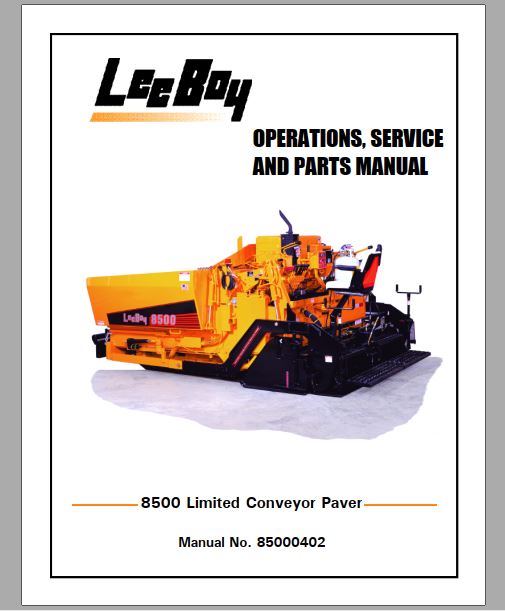 MANUAL DE SERVIÇOS E CATALOGO DE PEÇAS PDF PAVIMENTADORA 8500 - LEEBOY