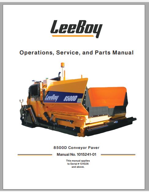 MANUAL DE SERVIÇOS E CATALOGO DE PEÇAS PDF PAVIMENTADORA 8500D - LEEBOY