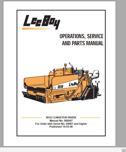 MANUAL DE SERVIÇOS E CATALOGO DE PEÇAS PDF PAVIMENTADORA 8510 - LEEBOY