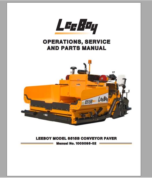 MANUAL DE SERVIÇOS E CATALOGO DE PEÇAS PDF PAVIMENTADORA 8515B - LEEBOY