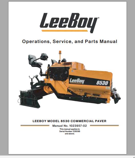 MANUAL DE SERVIÇOS E CATALOGO DE PEÇAS PDF PAVIMENTADORA 8530 - LEEBOY