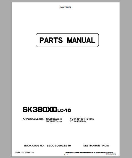 CATALOGO DE PEÇAS PDF ESCAVADEIRA SK380XDLC-10 - KOBELCO
